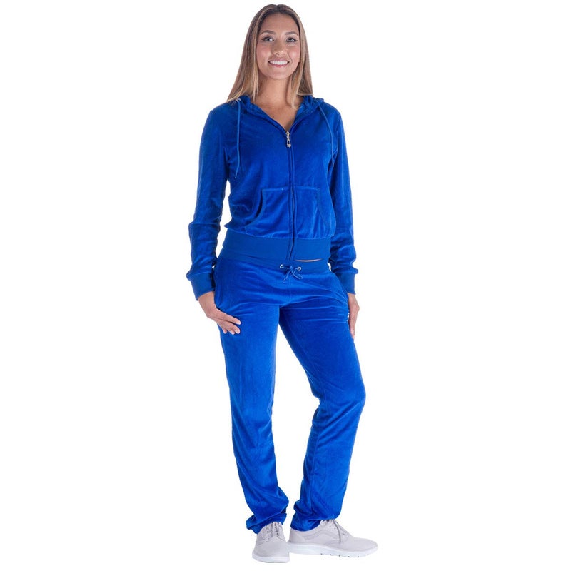 Facitisu Tracksuit for Women Set 2 Piece Joggers Velour Jogging Sweat Outfits Hoodie and Sweatpants Set L, Royal - Image 2